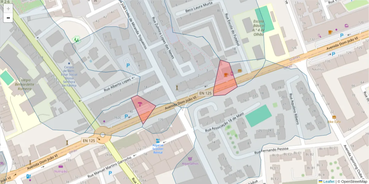 Mapa detalhado do código postal 8700-141 com limites, códigos postais vizinhos e agências dos correios