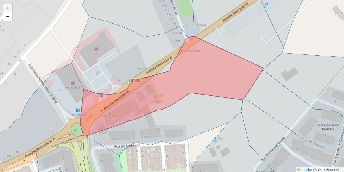 Mapa detalhado do código postal 8700-143 com limites, códigos postais vizinhos e agências dos correios