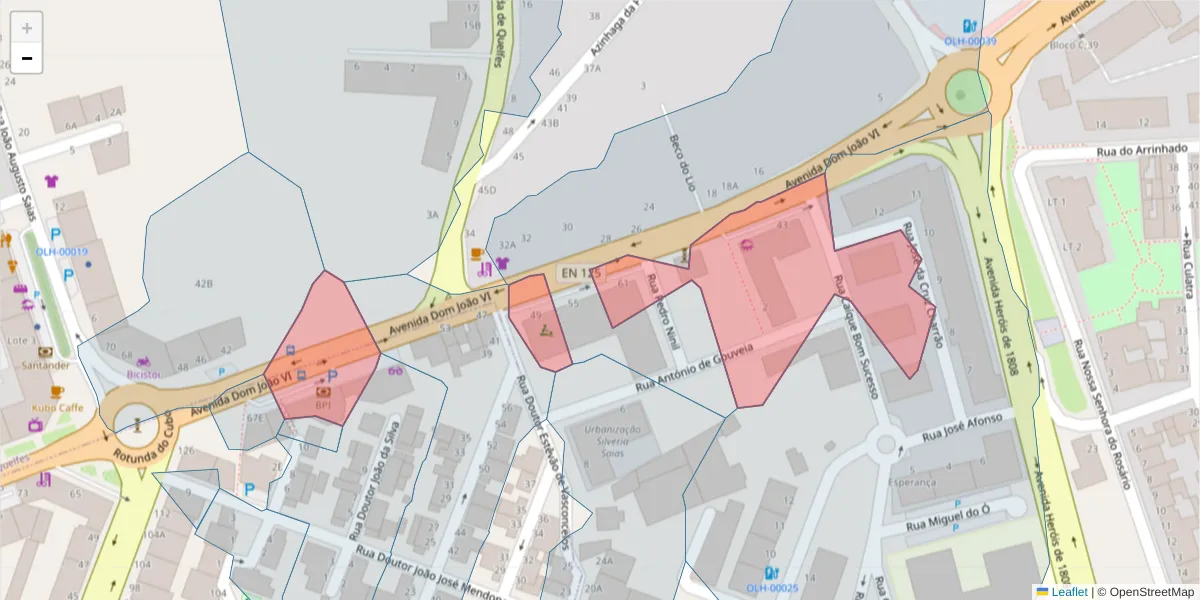 Mapa detalhado do código postal 8700-148 com limites, códigos postais vizinhos e agências dos correios
