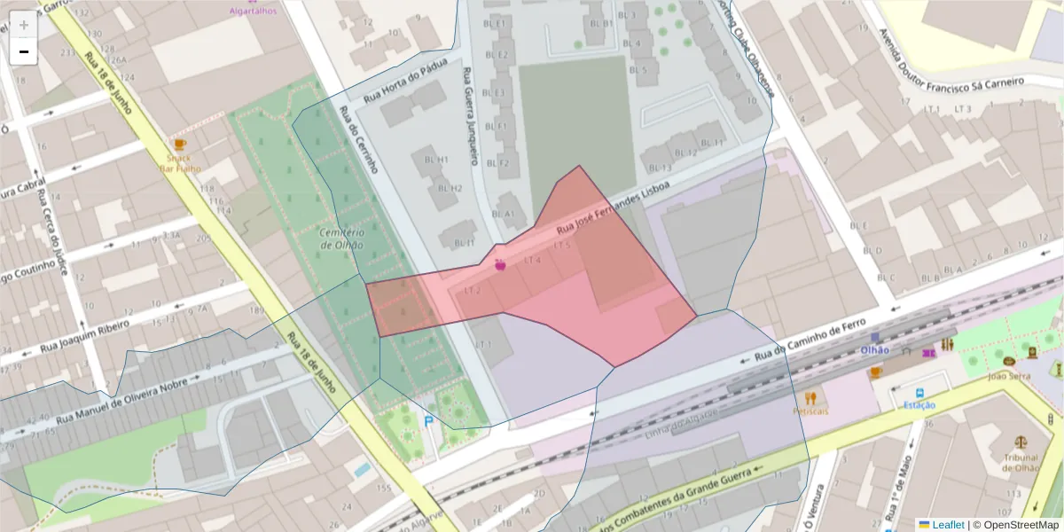 Mapa detalhado do código postal 8700-162 com limites, códigos postais vizinhos e agências dos correios