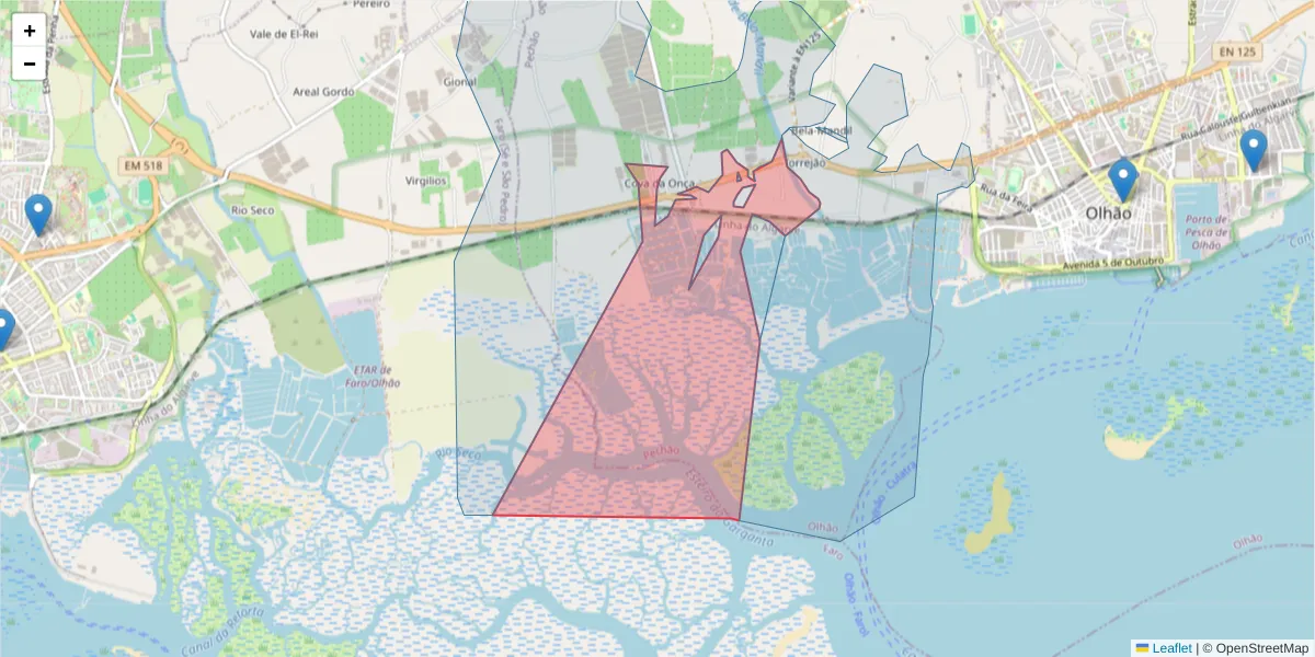 Mapa detalhado do código postal 8700-177 com limites, códigos postais vizinhos e agências dos correios