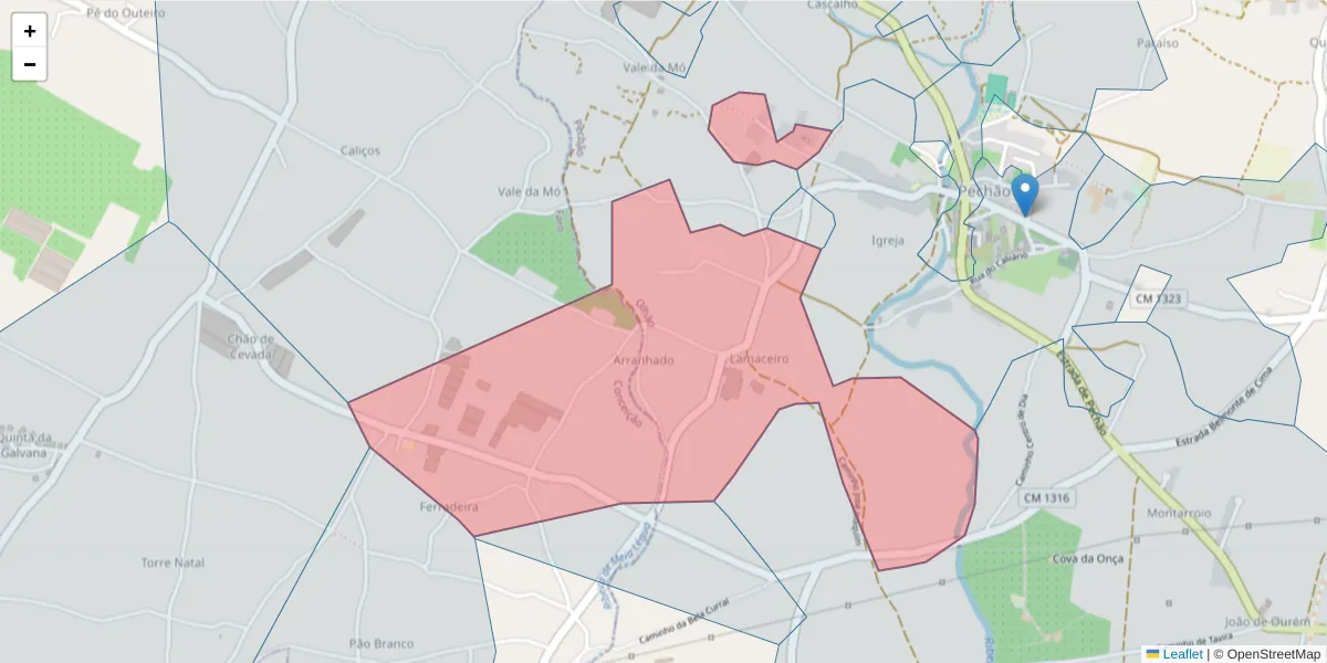 Mapa detalhado do código postal 8700-179 com limites, códigos postais vizinhos e agências dos correios