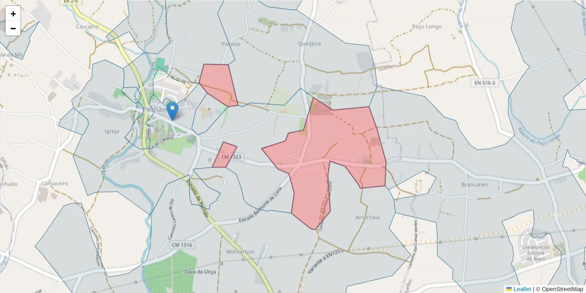 Mapa detalhado do código postal 8700-181 com limites, códigos postais vizinhos e agências dos correios
