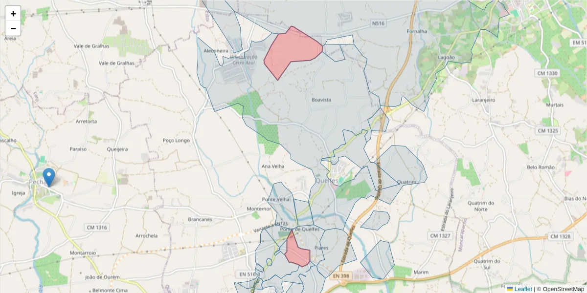 Mapa detalhado do código postal 8700-202 com limites, códigos postais vizinhos e agências dos correios