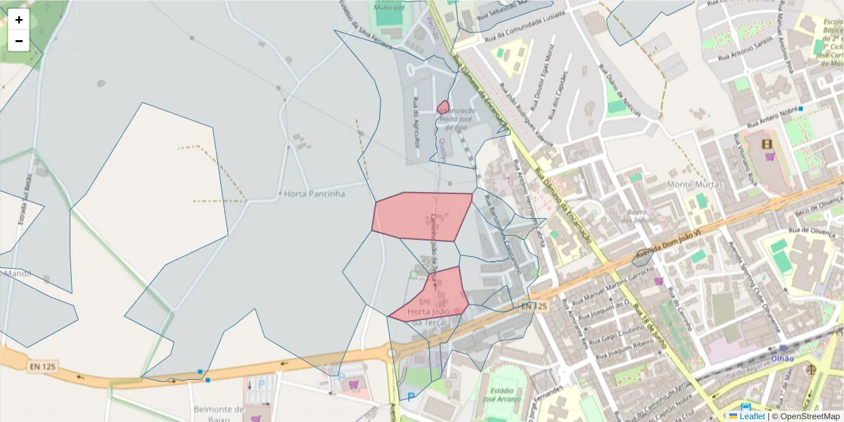 Mapa detalhado do código postal 8700-210 com limites, códigos postais vizinhos e agências dos correios