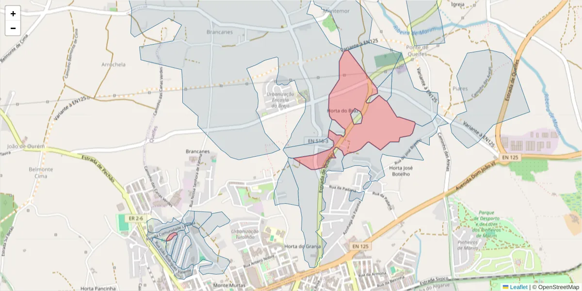 Mapa detalhado do código postal 8700-216 com limites, códigos postais vizinhos e agências dos correios