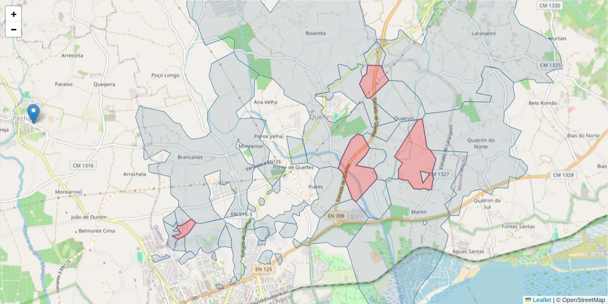 Mapa detalhado do código postal 8700-217 com limites, códigos postais vizinhos e agências dos correios