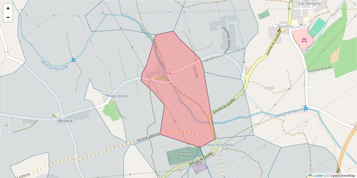 Mapa detalhado do código postal 8700-227 com limites, códigos postais vizinhos e agências dos correios