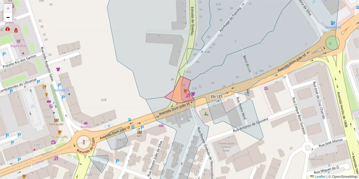Mapa detalhado do código postal 8700-238 com limites, códigos postais vizinhos e agências dos correios