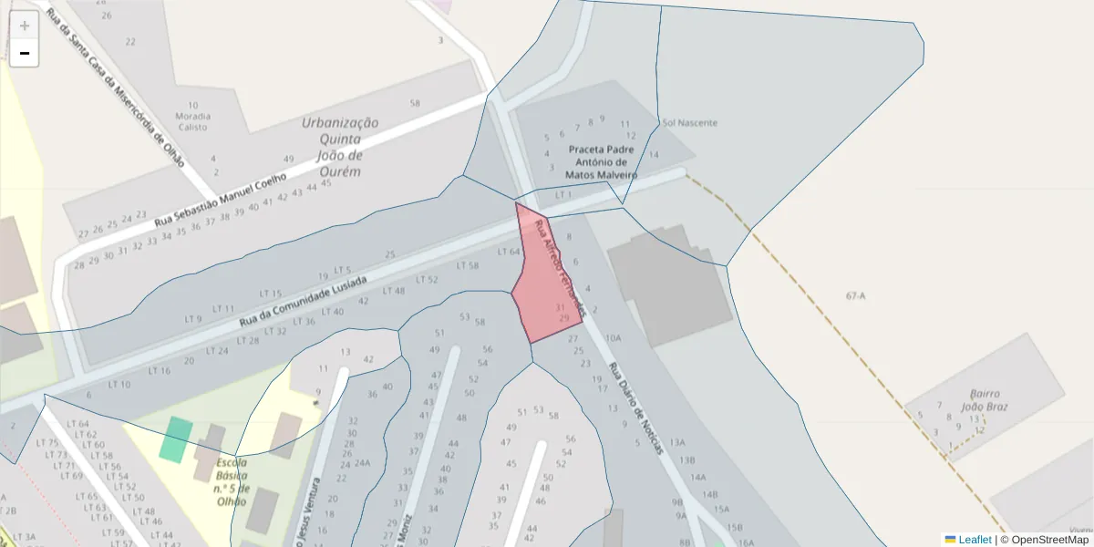 Mapa detalhado do código postal 8700-246 com limites, códigos postais vizinhos e agências dos correios