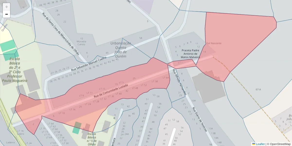 Mapa detalhado do código postal 8700-248 com limites, códigos postais vizinhos e agências dos correios