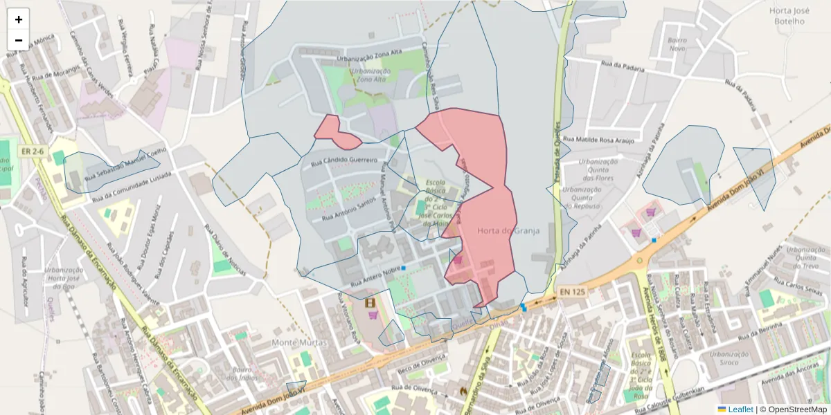 Mapa detalhado do código postal 8700-254 com limites, códigos postais vizinhos e agências dos correios