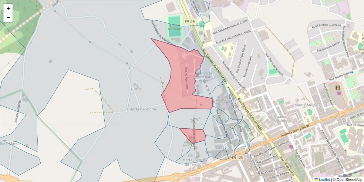 Mapa detalhado do código postal 8700-259 com limites, códigos postais vizinhos e agências dos correios