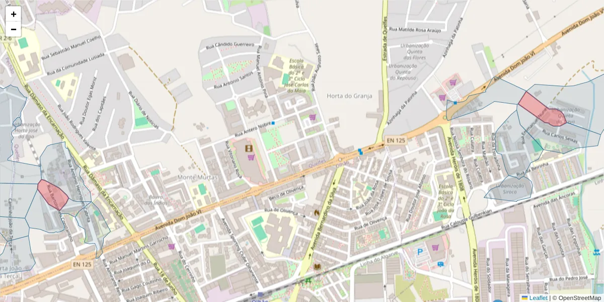 Mapa detalhado do código postal 8700-272 com limites, códigos postais vizinhos e agências dos correios