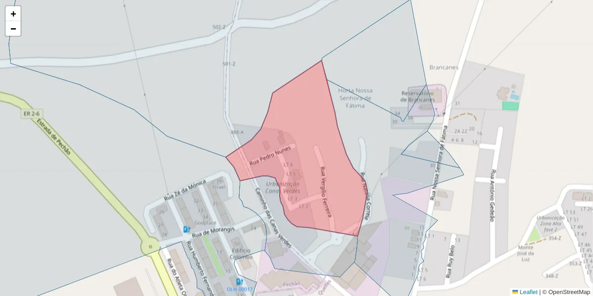 Mapa detalhado do código postal 8700-273 com limites, códigos postais vizinhos e agências dos correios