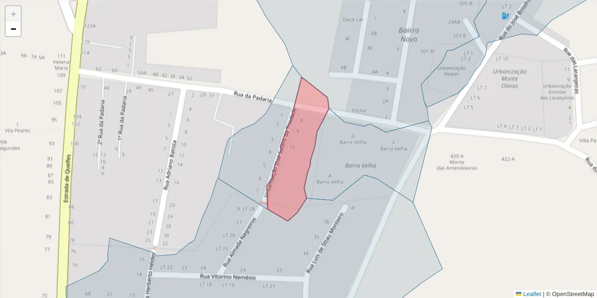 Mapa detalhado do código postal 8700-276 com limites, códigos postais vizinhos e agências dos correios