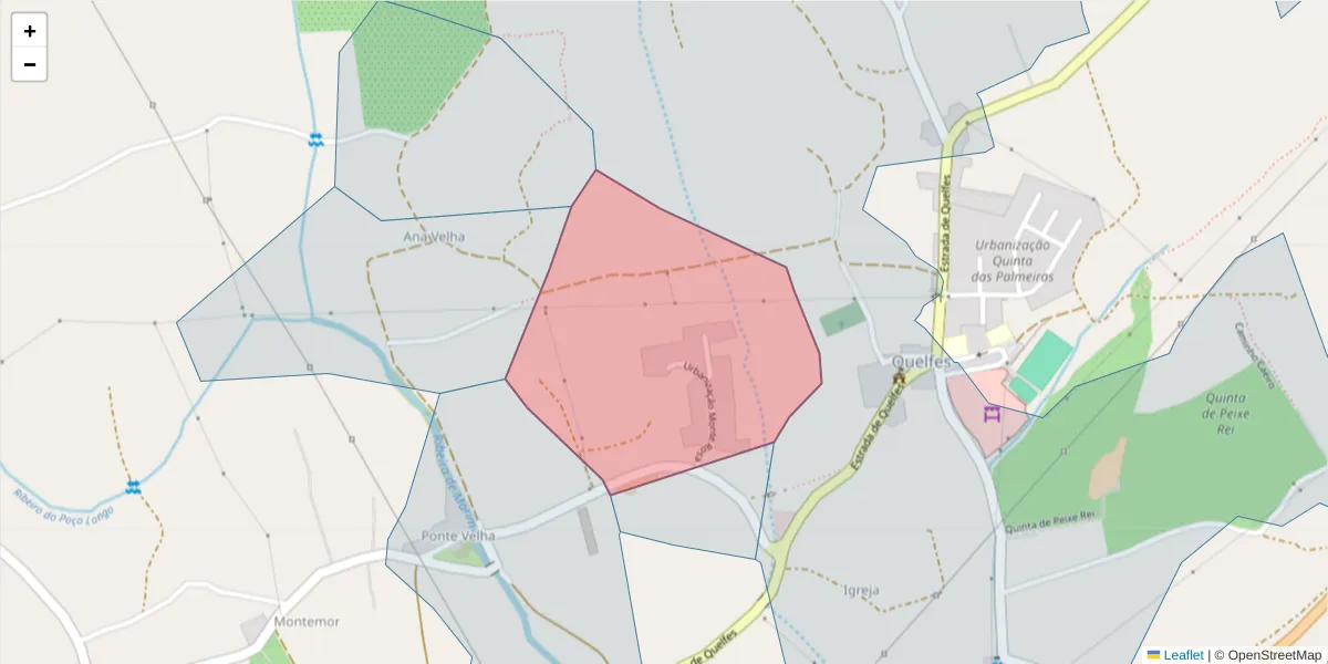Mapa detalhado do código postal 8700-277 com limites, códigos postais vizinhos e agências dos correios