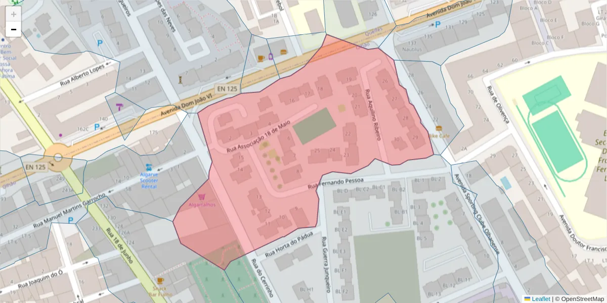 Mapa detalhado do código postal 8700-315 com limites, códigos postais vizinhos e agências dos correios