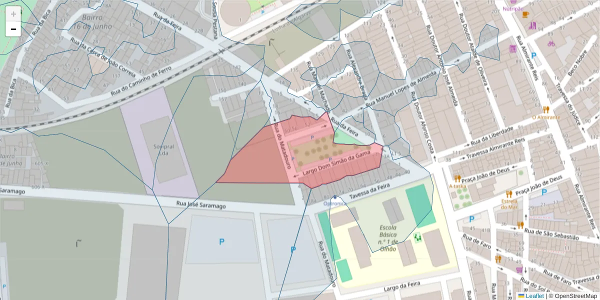 Mapa detalhado do código postal 8700-344 com limites, códigos postais vizinhos e agências dos correios
