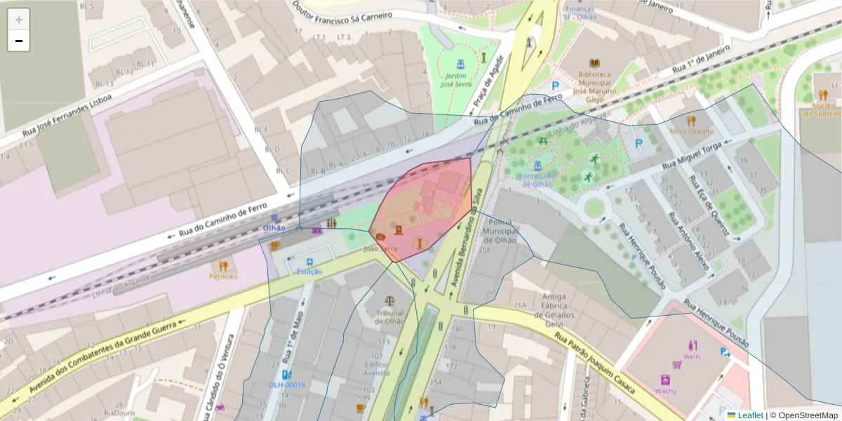 Mapa detalhado do código postal 8700-348 com limites, códigos postais vizinhos e agências dos correios