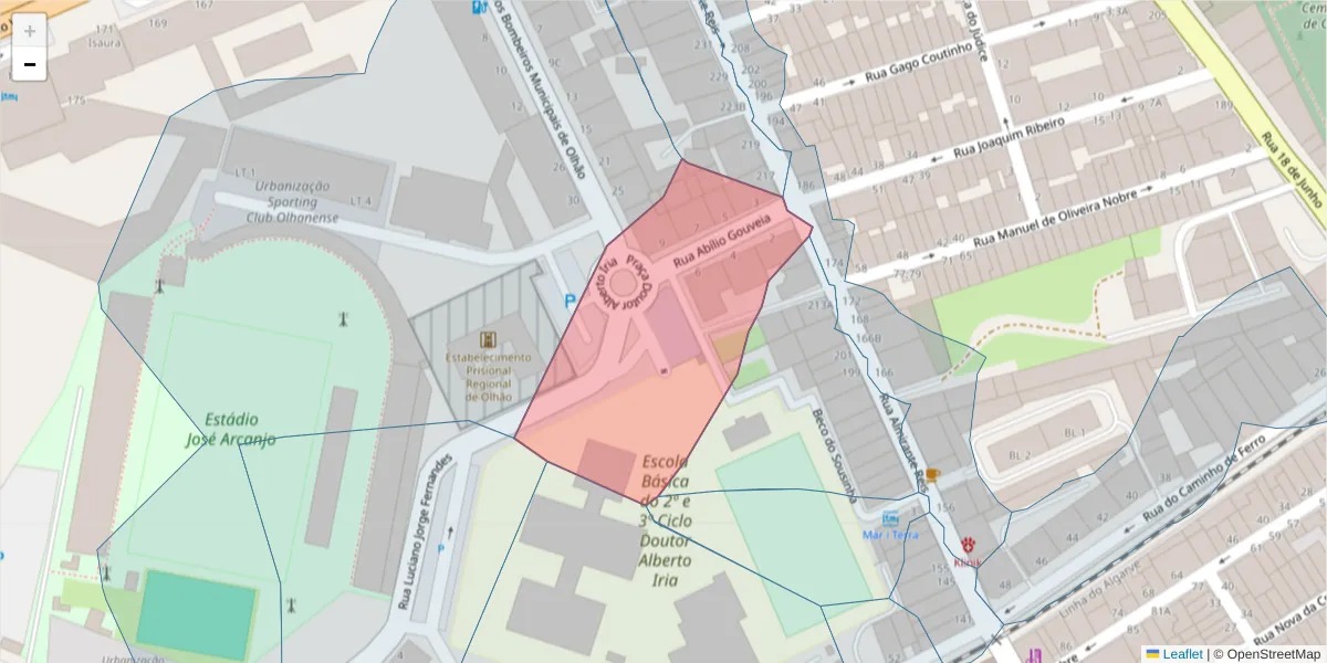 Mapa detalhado do código postal 8700-358 com limites, códigos postais vizinhos e agências dos correios
