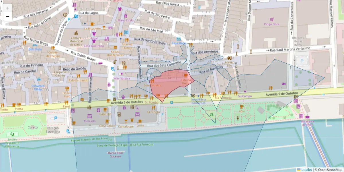 Mapa detalhado do código postal 8700-361 com limites, códigos postais vizinhos e agências dos correios
