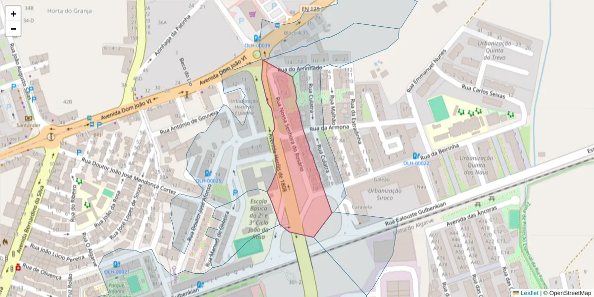 Mapa detalhado do código postal 8700-410 com limites, códigos postais vizinhos e agências dos correios