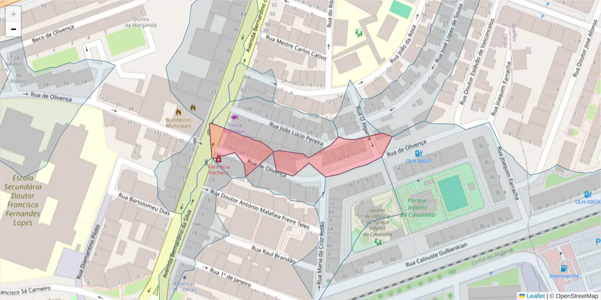 Mapa detalhado do código postal 8700-414 com limites, códigos postais vizinhos e agências dos correios