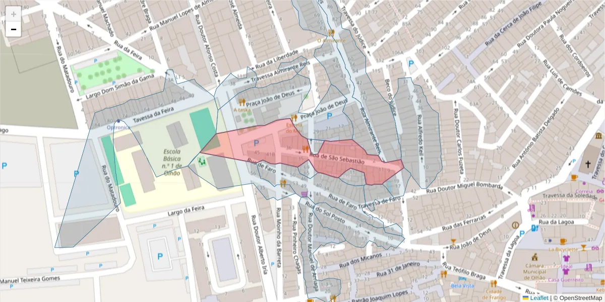 Mapa detalhado do código postal 8700-420 com limites, códigos postais vizinhos e agências dos correios