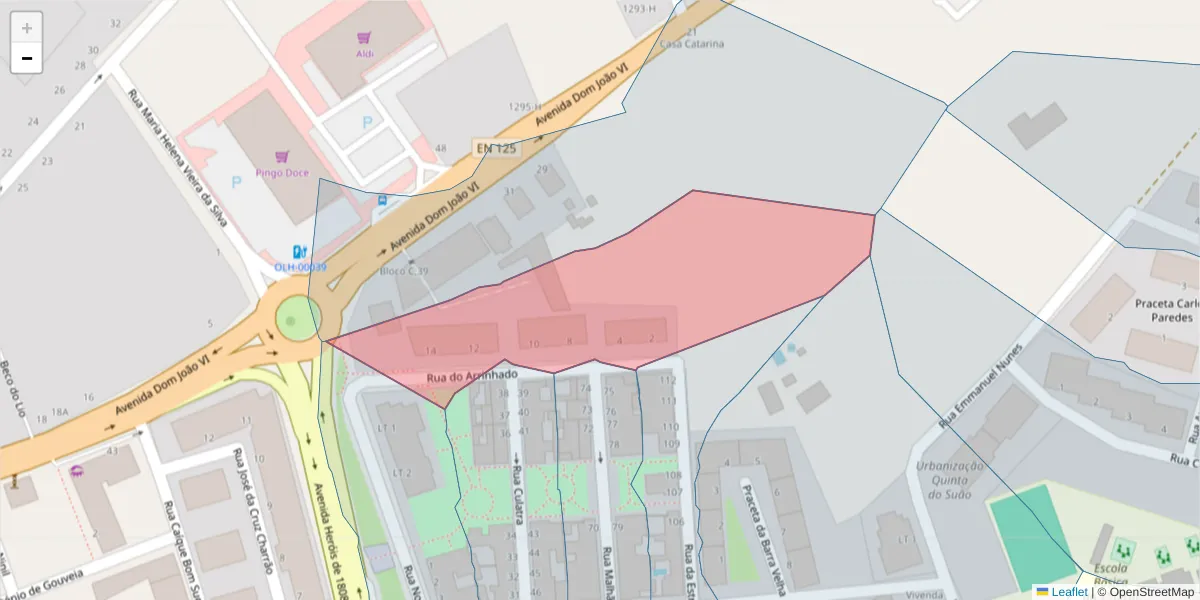 Mapa detalhado do código postal 8700-424 com limites, códigos postais vizinhos e agências dos correios