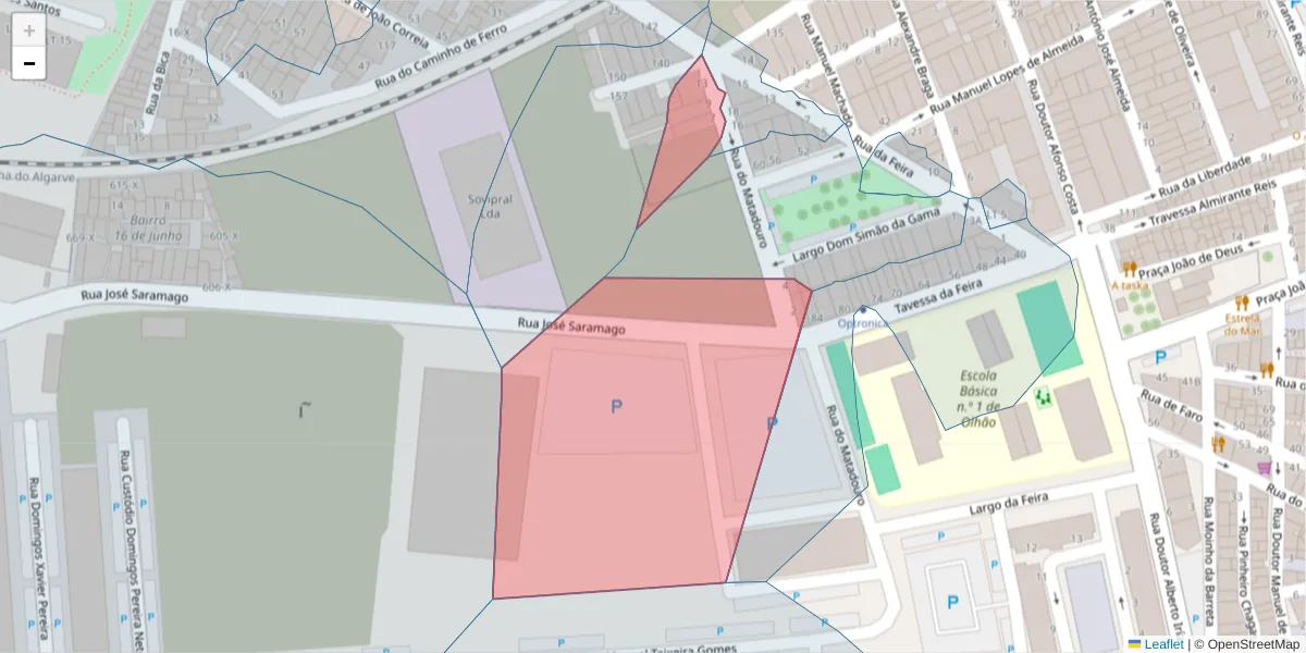 Mapa detalhado do código postal 8700-430 com limites, códigos postais vizinhos e agências dos correios
