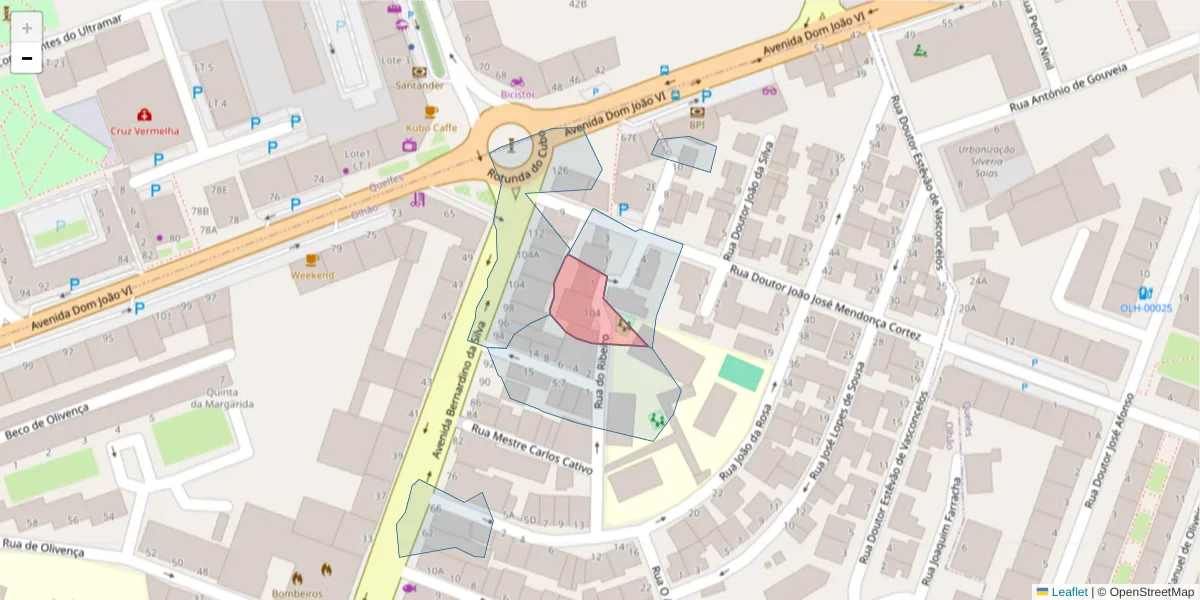 Mapa detalhado do código postal 8700-435 com limites, códigos postais vizinhos e agências dos correios