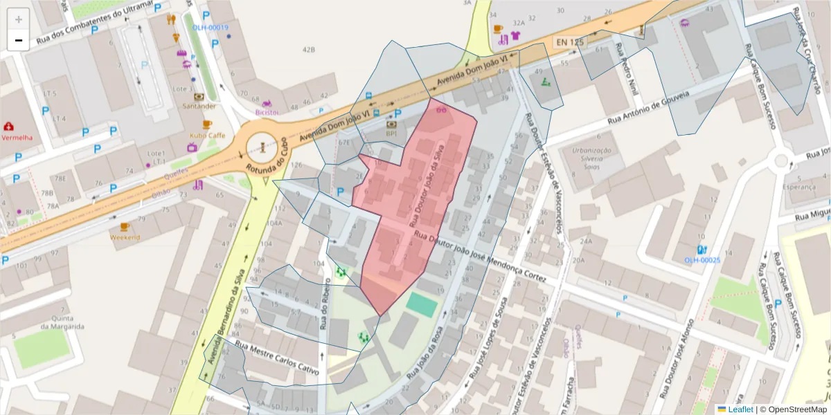 Mapa detalhado do código postal 8700-450 com limites, códigos postais vizinhos e agências dos correios