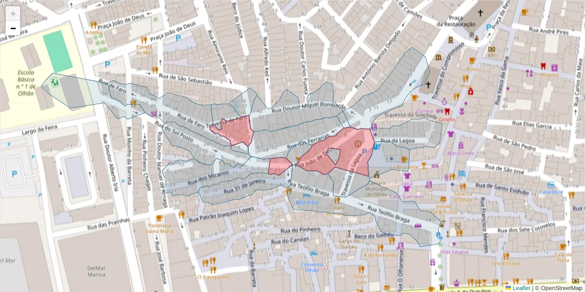 Mapa detalhado do código postal 8700-481 com limites, códigos postais vizinhos e agências dos correios