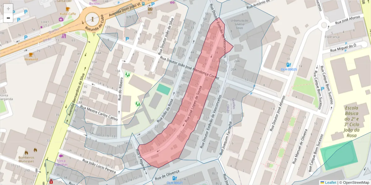 Mapa detalhado do código postal 8700-489 com limites, códigos postais vizinhos e agências dos correios