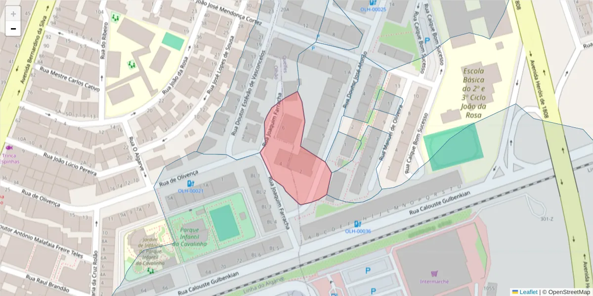 Mapa detalhado do código postal 8700-510 com limites, códigos postais vizinhos e agências dos correios
