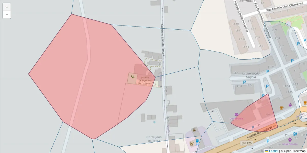 Mapa detalhado do código postal 8700-580 com limites, códigos postais vizinhos e agências dos correios