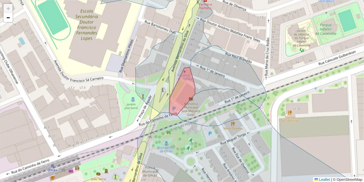 Mapa detalhado do código postal 8700-852 com limites, códigos postais vizinhos e agências dos correios