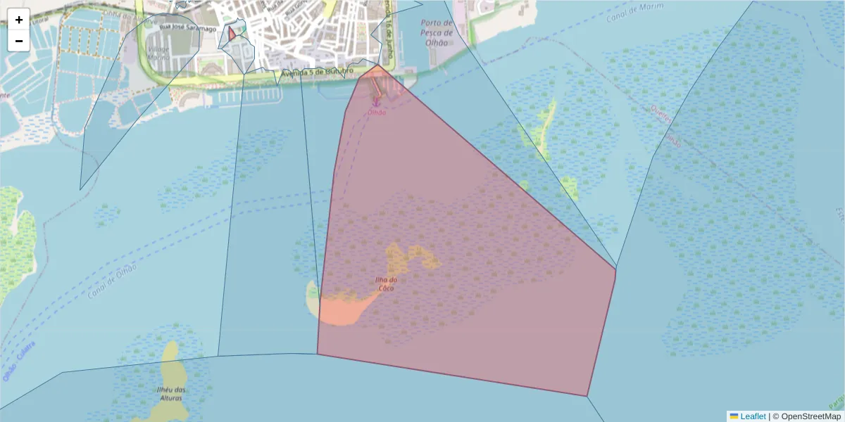 Mapa detalhado do código postal 8700 com limites, códigos postais vizinhos e agências dos correios