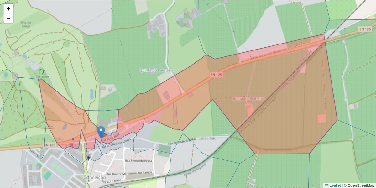 Mapa detalhado do código postal 8800-061 com limites, códigos postais vizinhos e agências dos correios