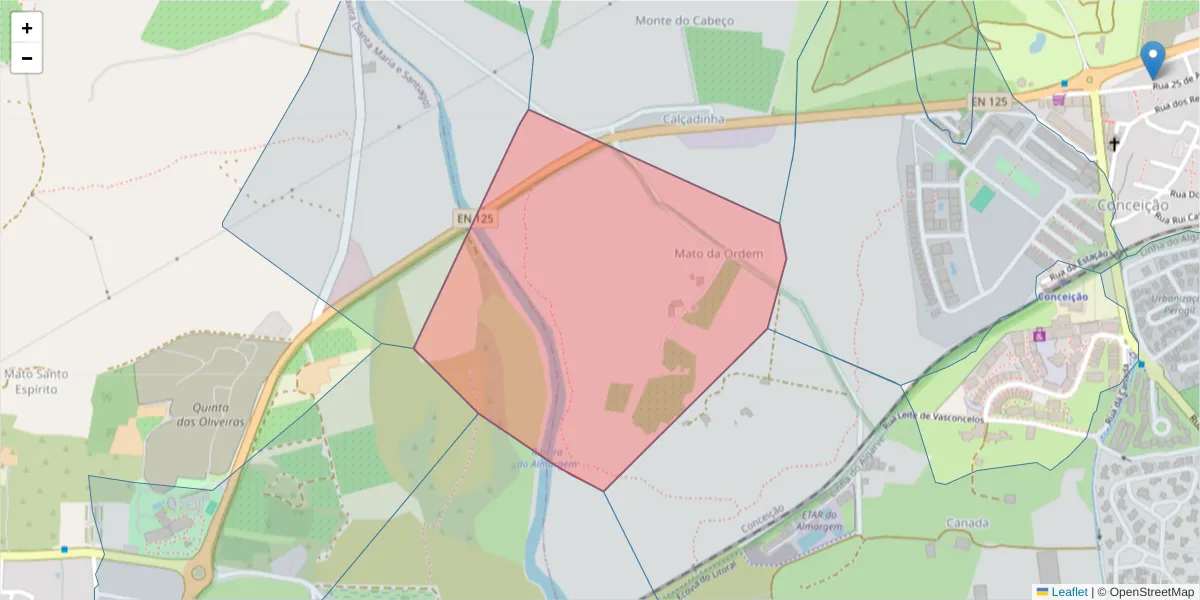 Mapa detalhado do código postal 8800-066 com limites, códigos postais vizinhos e agências dos correios