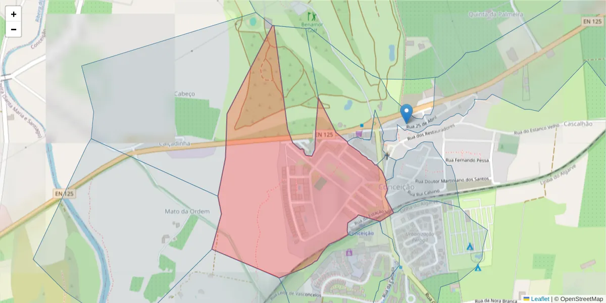 Mapa detalhado do código postal 8800-082 com limites, códigos postais vizinhos e agências dos correios