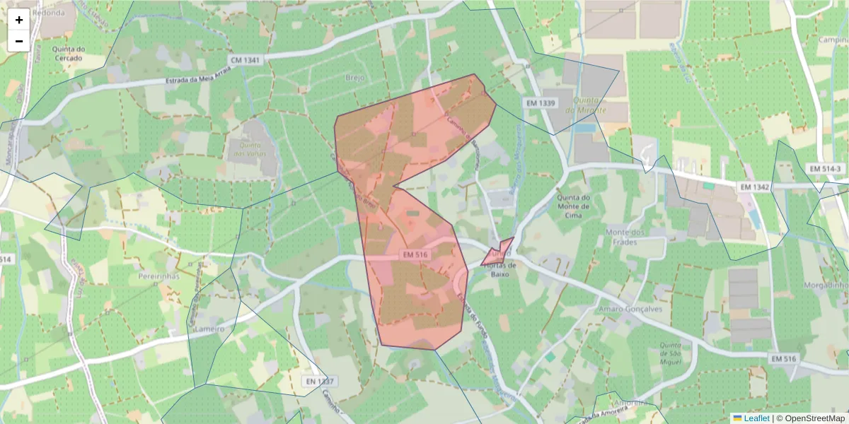 Mapa detalhado do código postal 8800-111 com limites, códigos postais vizinhos e agências dos correios