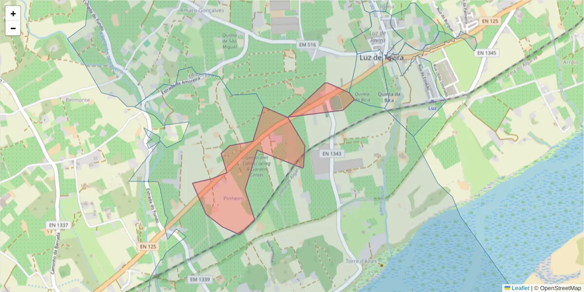 Mapa detalhado do código postal 8800-119 com limites, códigos postais vizinhos e agências dos correios