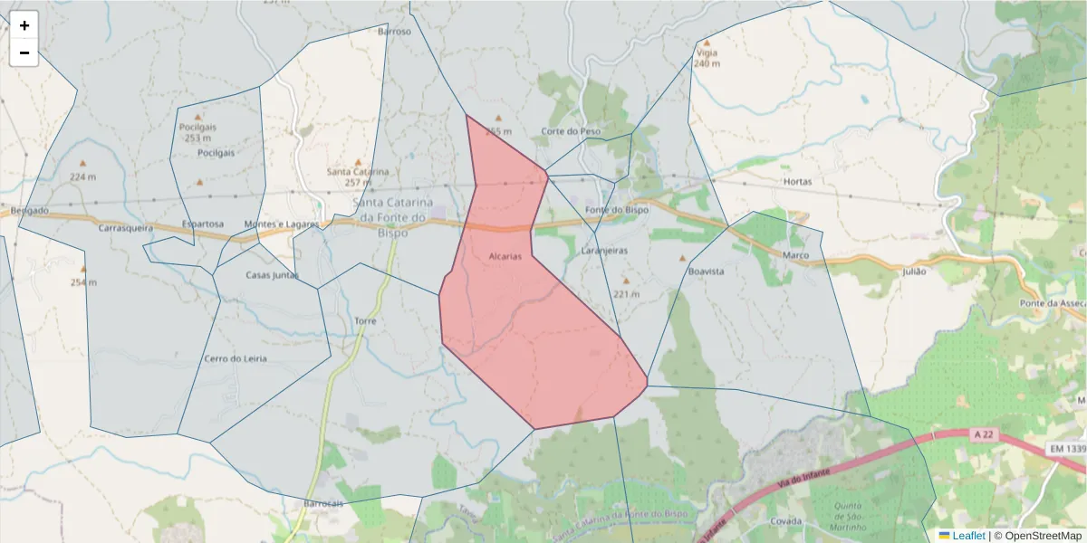 Mapa detalhado do código postal 8800-153 com limites, códigos postais vizinhos e agências dos correios