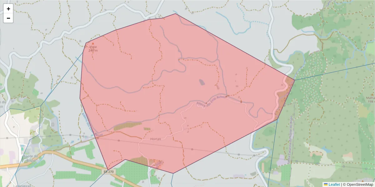 Mapa detalhado do código postal 8800-162 com limites, códigos postais vizinhos e agências dos correios