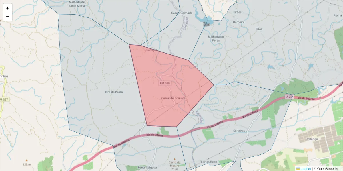 Mapa detalhado do código postal 8800-206 com limites, códigos postais vizinhos e agências dos correios