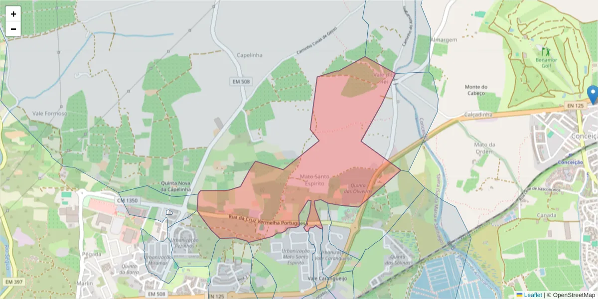 Mapa detalhado do código postal 8800-208 com limites, códigos postais vizinhos e agências dos correios