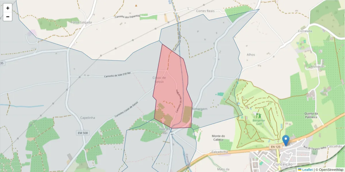 Mapa detalhado do código postal 8800-219 com limites, códigos postais vizinhos e agências dos correios