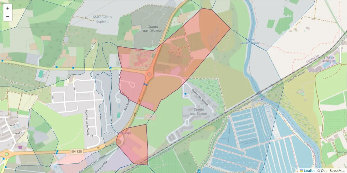 Mapa detalhado do código postal 8800-228 com limites, códigos postais vizinhos e agências dos correios
